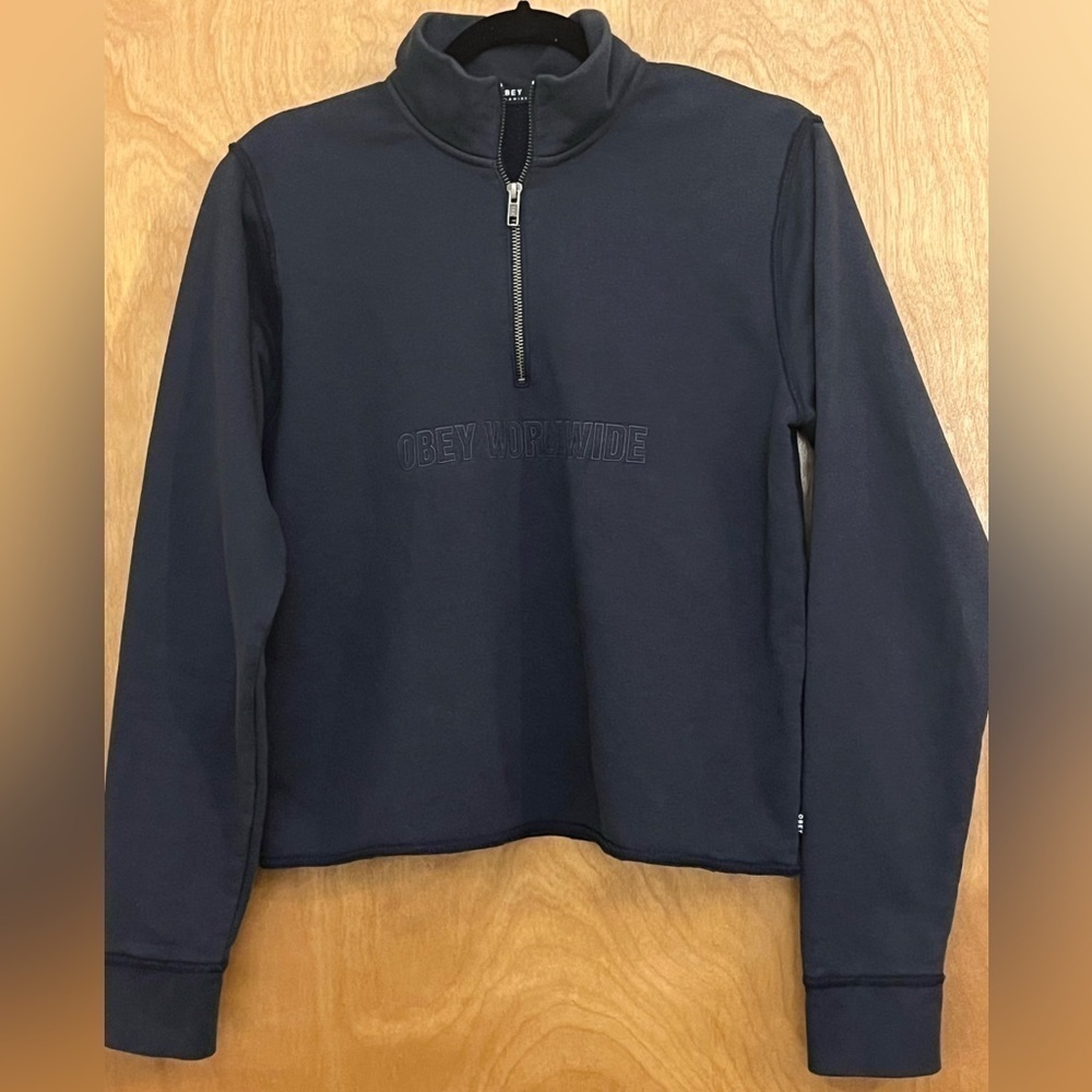 Obey 1/4 Zip Cropped Sweatshirt L